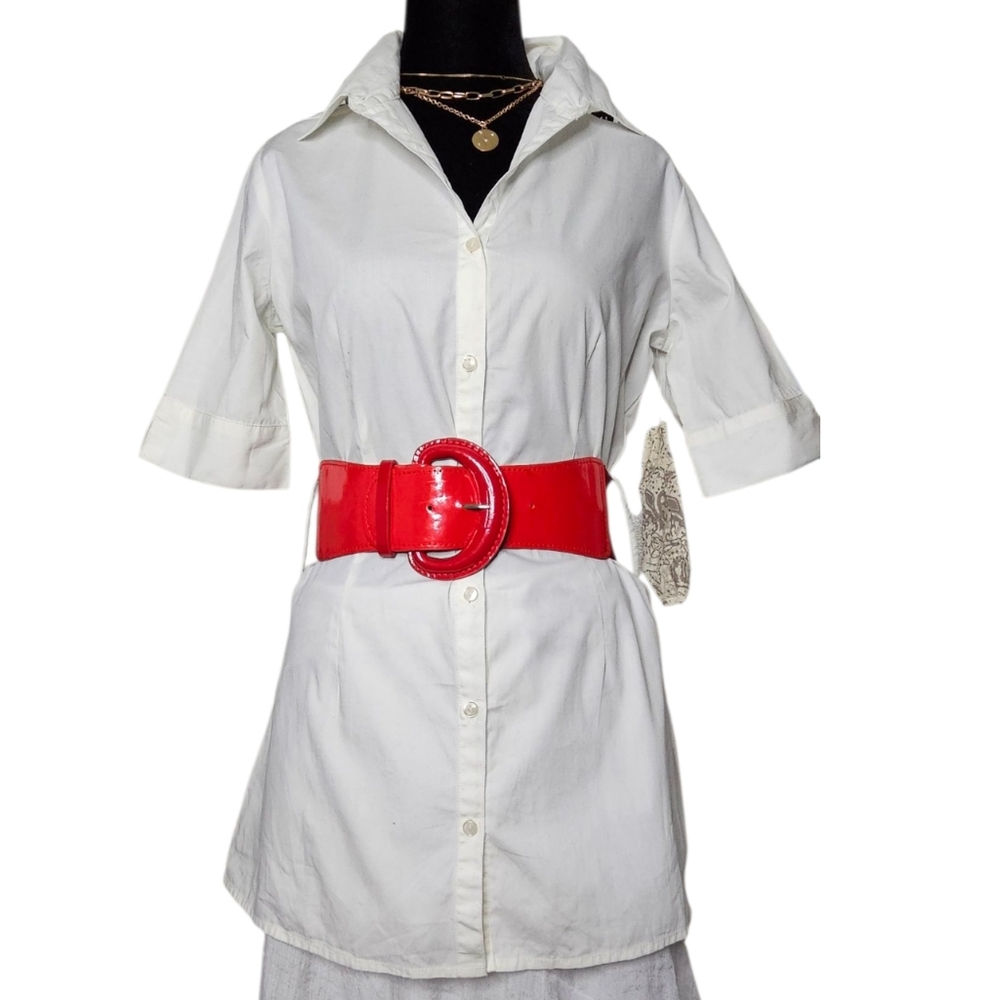 NWT Vintage Y2K Miss Majesty White Fitted Blouse w/ Belt Loops Size M